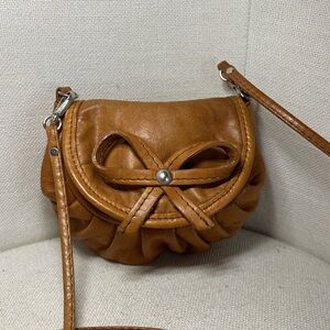Women’s Tan Leather Crossbody Bag with Bow Detail